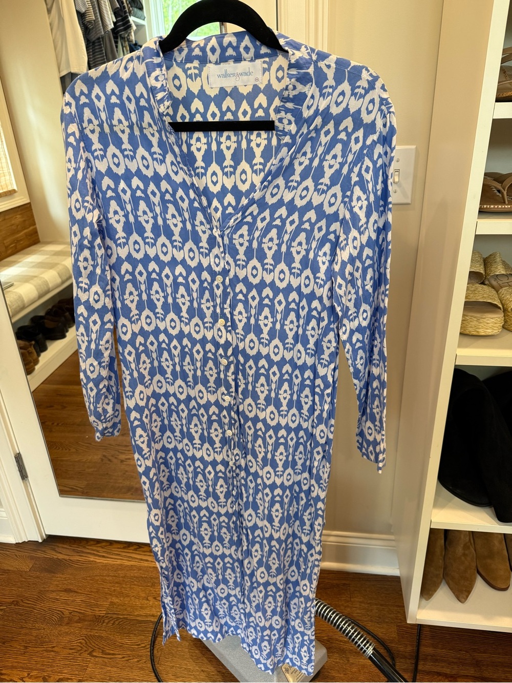 Walkers & Wade Blue & White Long Sleeve Printed Maxi Dress